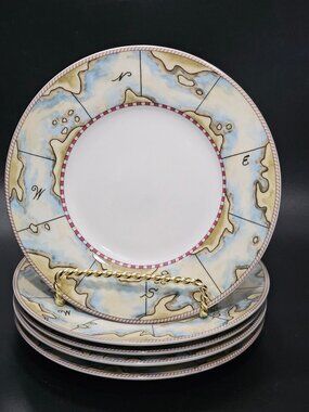 5 American Atelier Signals Dessert Plate 6" Compass Map stoneware Microwave